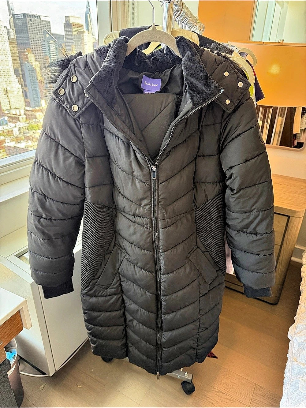 Seraphine Black Long 3-in-1 Maternity Puffer Coat Size 4